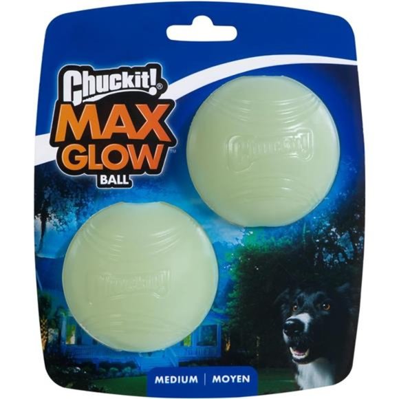 Max Glow Ball Dog Toy, Medium (2.5 Inch Diameter) for Dogs 20-60 Lbs, Pack Of 2 - Picture 1 of 7